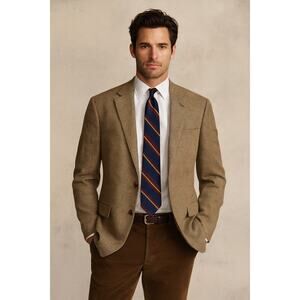 Ralph Lauren Mens 41R Sport Coat Silk Wool Brown Plaid Blazer Preppy Office